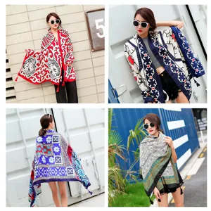 Ethnic style women shawl sun protection scarf versatile paisley print wrap fashion accessory