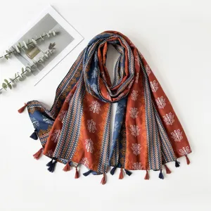 Ethnic style sunscreen women shawl bohemian cotton linen scarf travel photo accessory