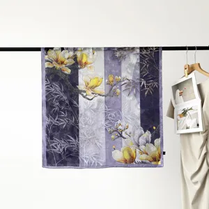 90cm square silk scarf for women, elegant floral print satin headscarf and fashion wrap.