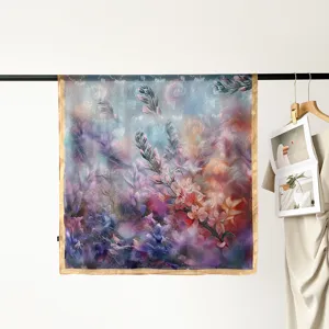 90cm Floral Satin Square Scarf Women Luxury Silk Scarf Elegant Headwear Fashion Shawl