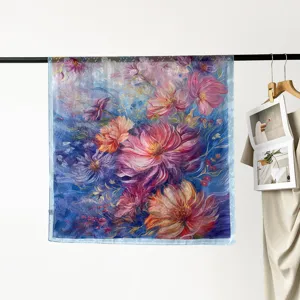 90cm womens oil painting floral square silk scarf luxury satin headwrap fashion accessory