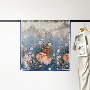 90cm Satin Square Scarf Floral Landscape Print Elegant Women Silk Head Scarf Shawl Wrap