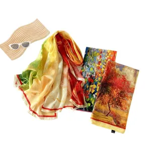 90cm Silk Scarf Women Floral Print Satin Square Scarf European Fashion Head Scarf
