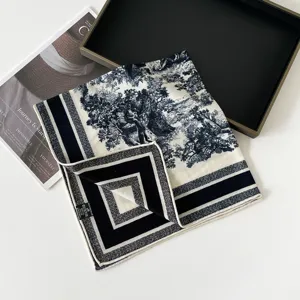 Luxus Seide Wolle quadratischer Schal mit klassischer Landschaft und geometrischem Print.