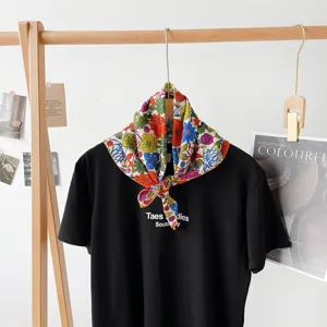 Donna cotone stampa floreale quadrato sciarpa primavera moda versatile fazzoletto accesso.