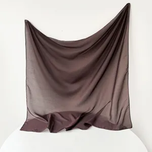 Solid color Turkish gauze large square scarf, dark brown lightweight sheer fabric shawl wrap.