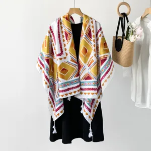 Detail shot of ethnic geometric print women's shawl, lightweight bohemian boho scarf design.