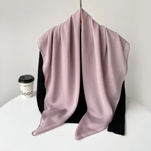 Solid color Turkish yarn square hijab scarf, elegant women lightweight head wrap for daily spring.