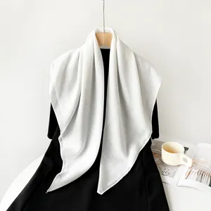 Solid color cotton linen 90 square scarf detail, versatile elegant white headscarf accessory.