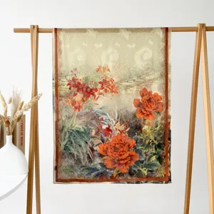 Spring summer long silk scarf women floral print shawl vintage elegant beach sun protection wrap