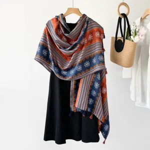 Ethnic style paisley print women shawl, vintage scarf for travel sun protection and photography.