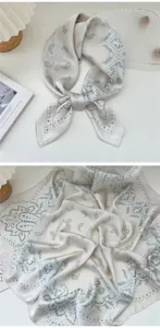 Elegant 70cm women's silk square scarf with classic blue paisley pattern for spring.