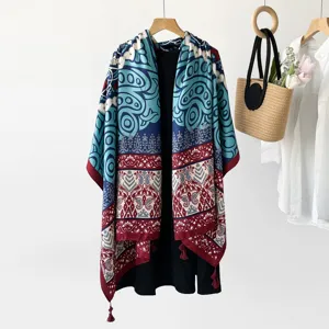 Ethnic style paisley printed shawl for women, lightweight vintage tassel summer beach scarf.