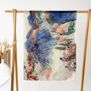 Spring summer long silk scarf women landscape print shawl fashion elegant sun protection wrap
