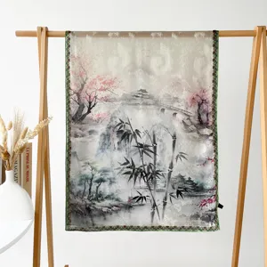 Floral print long silk scarf elegant landscape shawl spring summer fashion accessory for women