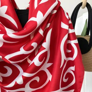 Red white ethnic style scarf shawl paisley printed silk feel wrap for women sun protection