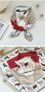 French vintage style silk square scarf with classic horse and stripe design for women elegance.