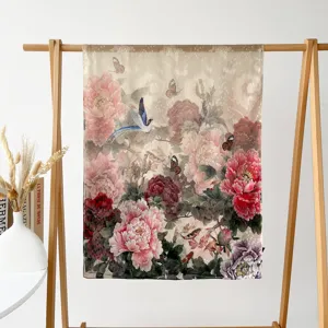 Spring summer women long floral scarf elegant peony print sheer shawl sun protection wrap