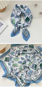 Elegant fashion silk feel square scarf with luxury travel handbag pattern for women daily wear.