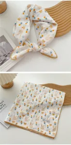 Sciarpa quadrata in cotone lino stampa coniglio floreale fazzoletto da collo donna moda estate