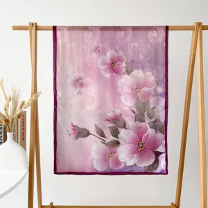 Spring summer women long silk scarf floral printed fashion shawl elegant beach sunscreen wrap