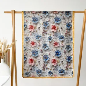 Floral print long silk scarf women spring summer fashion shawl breathable sun protection