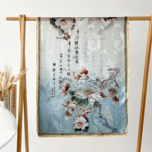 Spring summer Chinese style women long silk scarf floral printed sun protection beach shawl wrap