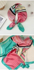 Women's silk square scarf 70cm retro geometric print stylish neckerchief for spring autumn.