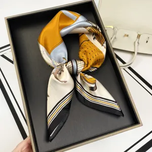 Luxury silk square scarf with elegant equestrian and geometric print for women stylish detail.