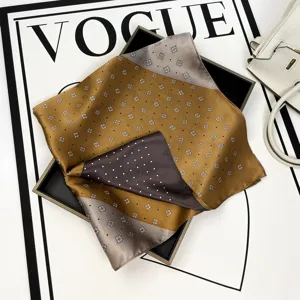Luxury silk square scarf for women with elegant geometric and dot print, premium fashion accessory.