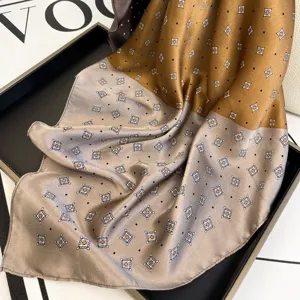 Silk square scarf for women luxury geometric print satin crepe de chine elegant neckerchief