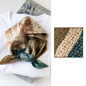Silk square scarf with elegant horse print and color block design, perfect for women's daily wear.