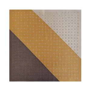Luxury silk square scarf featuring geometric print and stylish color block design for women.