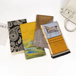 Luxury mulberry silk square scarf women elegant vintage print designer style fashion neckerchief