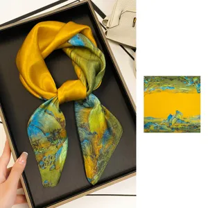 Luxury Mulberry Silk Scarf Women Classic Printed Square Scarves Elegant Fashion Neck Scarves For Ladies Head Wrap