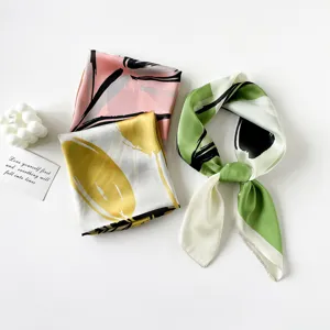 Femme 70cm soie carré foulard imprimé tulipe vert menthe mode foulard élégant bandana