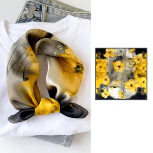 Silk scarf floral detail view, abstract Chinese style pattern, premium mulberry silk fabric.