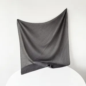 Solid color pleated square scarf for women, elegant dark grey design for daily stylish wear.