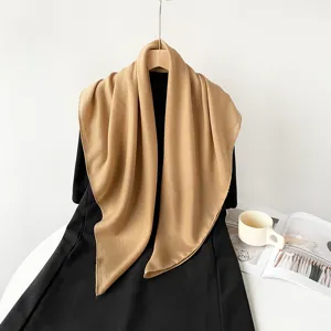 Solid color cotton linen square scarf, versatile retro headscarf for women, elegant drape.