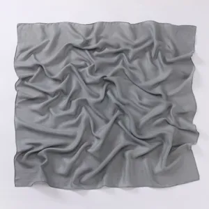 Solid color cotton linen square scarf detail view, soft fabric, versatile grey headscarf design.