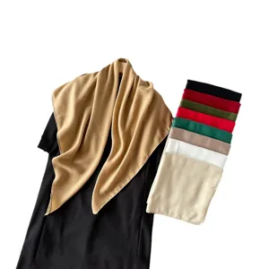 Solid color cotton linen square scarf for women versatile hijab head wrap shawl.