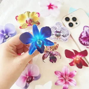 Soporte de Socket para Teléfono de Resina Acrílica Flor 3D Orquídea Lirio Agarre Expandible Soporte para Smartphone Accesorio