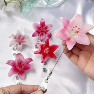 Clip De Credencial Retráctil De Flor De Lirio Simulado De Acrílico Para Enfermeras Empleados Trabajo De Oficina Titular De Tarjeta De Identificación Clip De Etiqueta De Nombre