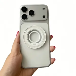 Detailed view of white magnetic phone ring holder with elegant shell texture inlay.