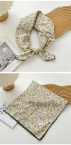 Sciarpa quadrata floreale in cotone e lino da donna, elegante fazzoletto da collo primavera.