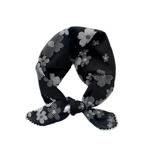 Donna cotone lino quadrato sciarpa nero bianco floreale bandana elegante foulard per estate