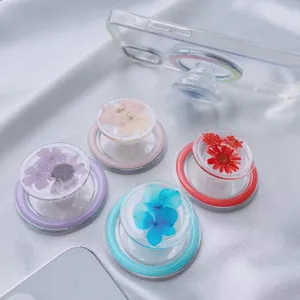 Magnetic Expanding Phone Grip Stand With Real Dried Flowers Transparent Airbag Desktop Holder For Cell Phone Accessories