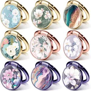 Alloy Epoxy Floral Butterfly Marble Mobile Phone Ring Stand Rotatable Desktop Holder Anti-Drop Finger Ring Grip Support for Smartphones