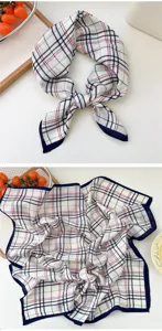 Cotton linen plaid square scarf detail shot, elegant neckerchief texture and pattern display.