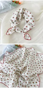 Japanese style cotton linen floral square scarf small kerchief neckerchief for women